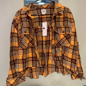 BDG cropped orange and blue flannel